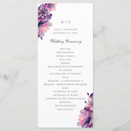 Aquarellfarbene lila und rosa Blume. Blumenhochzei Programm