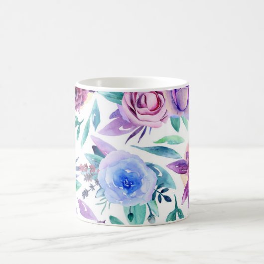 Aquarellfarbene lila und rosa Blume. Blumenmuster Kaffeetasse (Mittel)