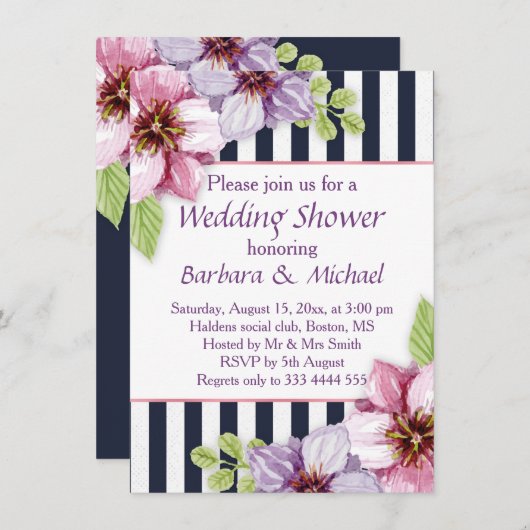 Aquarellfarbene lila violette Blume Polterabend Einladung (Vorne/Hinten)