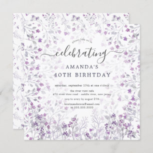 Aquarellfarbene Lila Wildblumen Geburtstagsparty Einladung