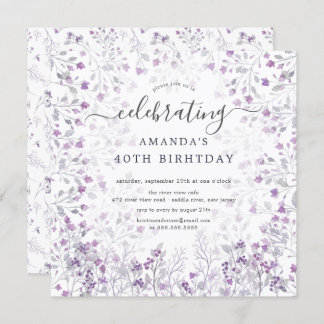 Aquarellfarbene Lila Wildblumen Geburtstagsparty Einladung