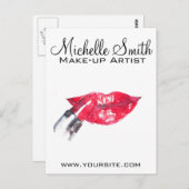 Aquarellfarbene Lippen und Lippenstift-Make-up Postkarte (Vorne/Hinten)