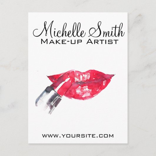 Aquarellfarbene Lippen und Lippenstift-Make-up Postkarte (Vorderseite)