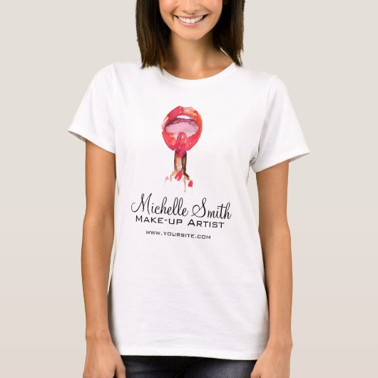 Aquarellfarbene Lippen und Lippenstift-Make-up T-Shirt (Vorderseite)