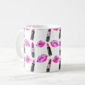 Aquarellfarbene Lippenstift-Schnittmuster Kaffeetasse (Vorderseite Links)