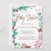 Aquarellfarbene Magnolien Kupfer Babydusche Einladung (Vorderseite)