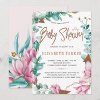 Aquarellfarbene Magnolien Kupfer Babydusche