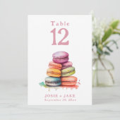 Aquarellfarbene Makaroons-Tischnummer Einladung (Stehend Vorderseite)