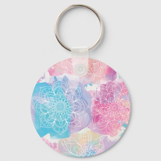 Aquarellfarbene Mandalase, farbenfrohe Splint boho Schlüsselanhänger (Vorderseite)