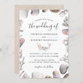 Aquarellfarbene Muschel Beach Sand Hochzeit Einladung