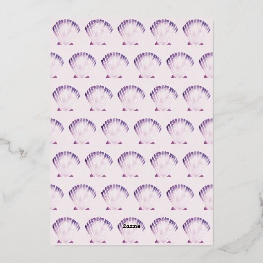 Aquarellfarbene Muschel unter der Hochzeit Folieneinladung (Rückseite)