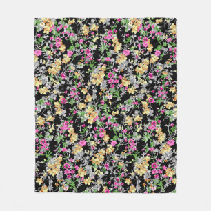 Aquarellfarbene nahtlose Blumenmuster schwarzer Hi Fleecedecke