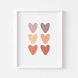Aquarellfarbene, neutrale Herzen drucken Poster