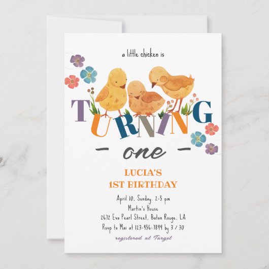Aquarellfarbene Niedliche Hühnerfamilie 1. Geburts Einladung (Vorderseite)