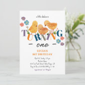 Aquarellfarbene Niedliche Hühnerfamilie 1. Geburts Einladung (Stehend Vorderseite)