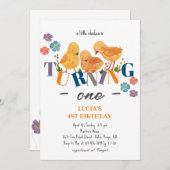 Aquarellfarbene Niedliche Hühnerfamilie 1. Geburts Einladung (Vorne/Hinten)