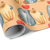 Aquarellfarbene Niedliche Katzen in der Liebe Herz Geschenkpapier (Rolleneckpunkt)