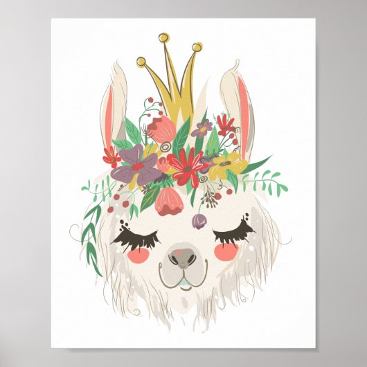 Aquarellfarbene Niedliche Lama-Oberfläche Poster (Vorne)