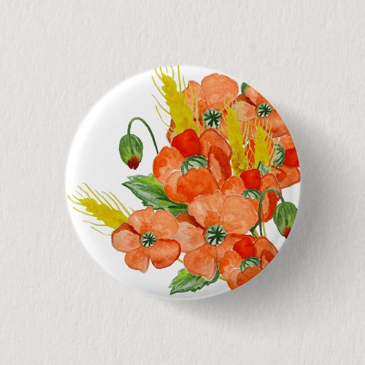 Aquarellfarbene niedliche Mohn-Blume Schlüsselanhä Button (Vorderseite)