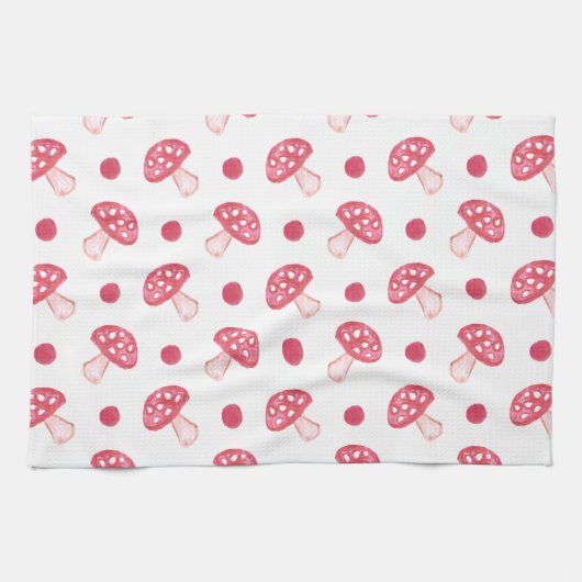 Aquarellfarbene niedliche Pilze und Polka-Punkte Handtuch (Horizontal)