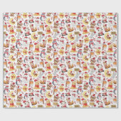 Aquarellfarbene Niedliche Weihnachtstiere - Kinder Geschenkpapier (Flach)