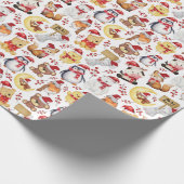 Aquarellfarbene Niedliche Weihnachtstiere - Kinder Geschenkpapier (Ecke)