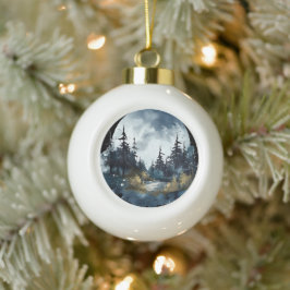 Aquarellfarbene Nightsky-Ansicht mit großem Mond Keramik Kugel-Ornament