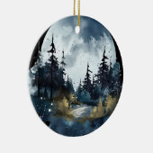 Aquarellfarbene Nightsky-Ansicht mit großem Mond Keramik Ornament (Rechts)