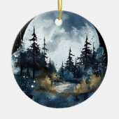 Aquarellfarbene Nightsky-Ansicht mit großem Mond Keramik Ornament (Vorne)