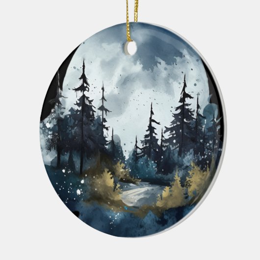 Aquarellfarbene Nightsky-Ansicht mit großem Mond Keramik Ornament (Links)