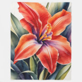 Aquarellfarbene Orange Lily Blume Fleecedecke (Vorderseite)