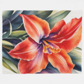 Aquarellfarbene Orange Lily Blume Fleecedecke (Vorderseite (Horizontal))