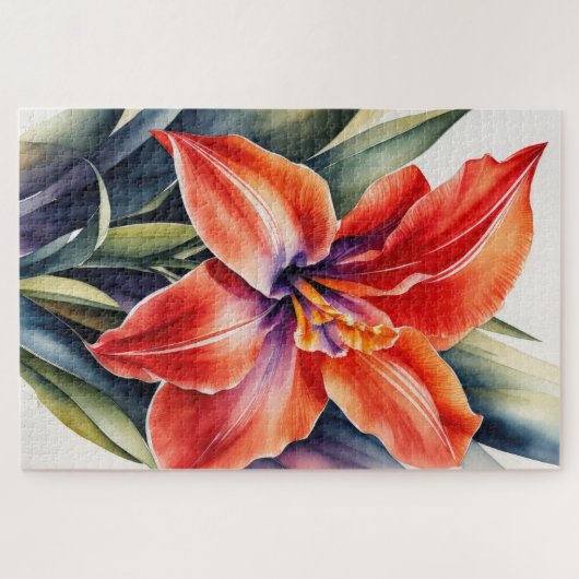 Aquarellfarbene Orange Lily Blume Puzzle (Horizontal)
