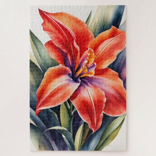 Aquarellfarbene Orange Lily Blume Puzzle (Vertikal)