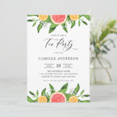 Aquarellfarbene Orangen und Grapefruits Tea Party Einladung (Stehend Vorderseite)