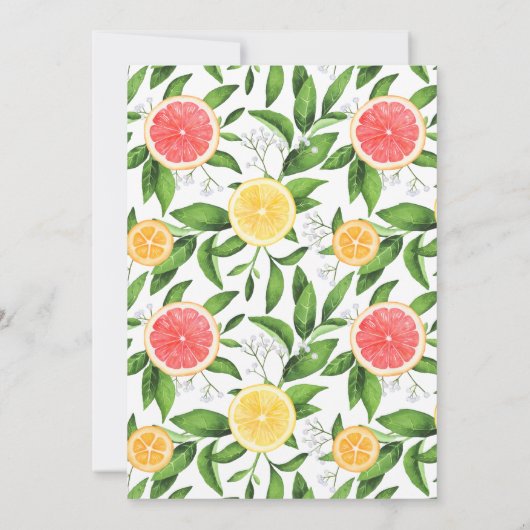 Aquarellfarbene Orangen und Grapefruits Tea Party Einladung (Rückseite)