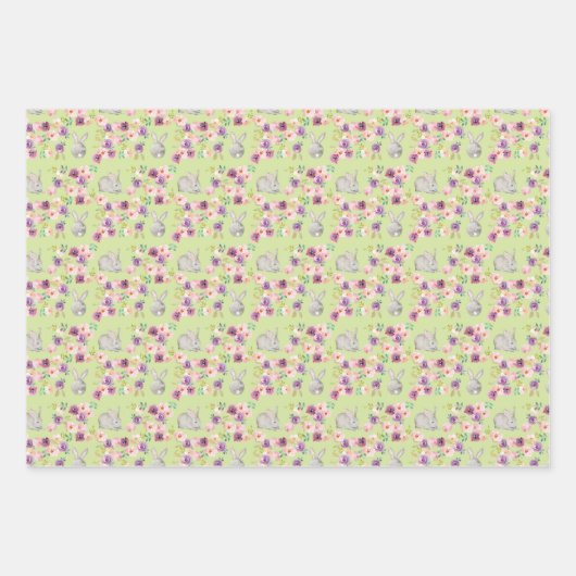 Aquarellfarbene Ostern Sonnige Kaninchen Blume Geschenkpapier Set (Vorderseite 3)