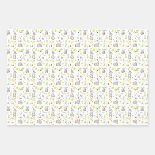Aquarellfarbene Ostern Sonnige Kaninchen Blume Geschenkpapier Set (Vorderseite 2)