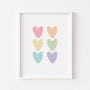 Aquarellfarbene pastellfarbene Herzen drucken Poster