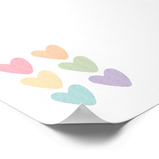 Aquarellfarbene pastellfarbene Herzen drucken Poster (Ecke)