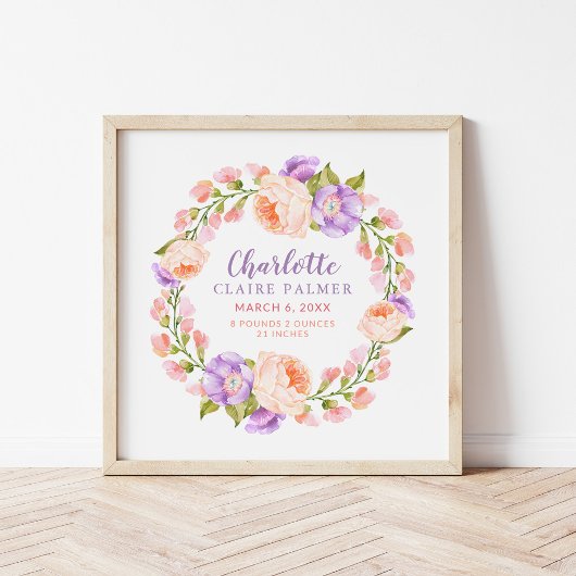 Aquarellfarbene Personalisierte Babybäume Poster