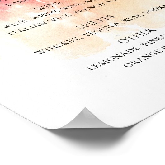 Aquarellfarbene Pfirsichfarben Hochzeitalkoholgetr Poster (Ecke)