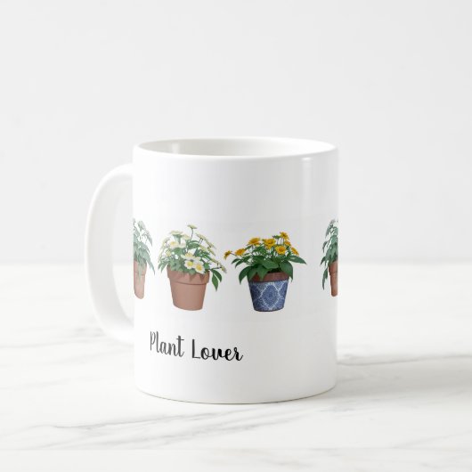 Aquarellfarbene Pflanze Blume mit Monogramm Pflanz Kaffeetasse (Vorderseite Links)