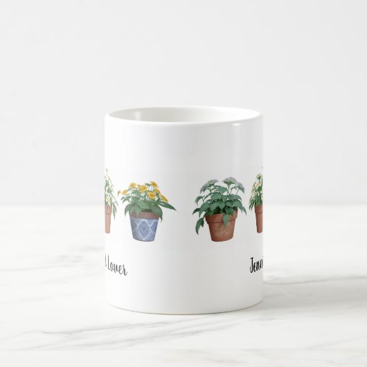Aquarellfarbene Pflanze Blume mit Monogramm Pflanz Kaffeetasse (Mittel)