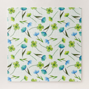 Aquarellfarbene Pflanze: Blumenmuster ohne Naht. Puzzle