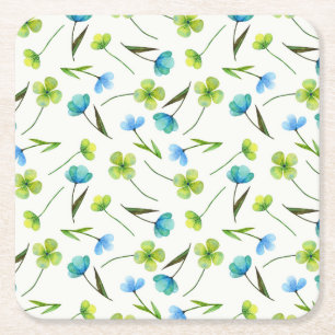 Aquarellfarbene Pflanze: Blumenmuster ohne Naht. Rechteckiger Pappuntersetzer