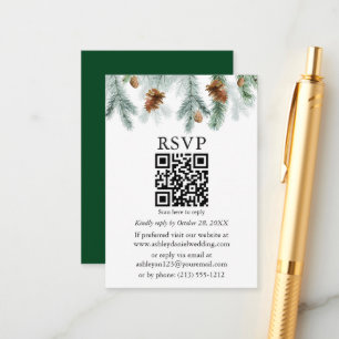Aquarellfarbene Pine Cones Wedding QR UAWG Begleitkarte