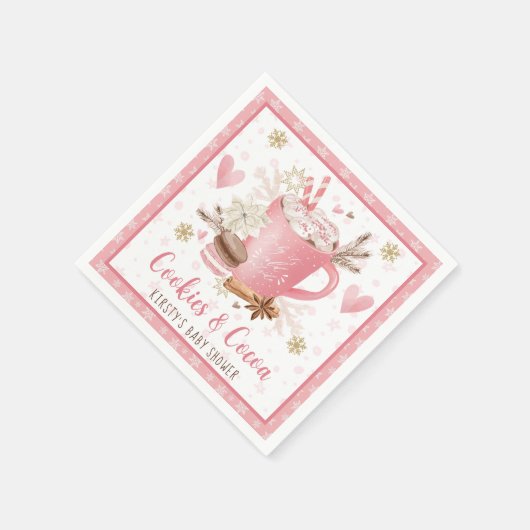 Aquarellfarbene Pink-Cookies und Kakao-Babydusche Serviette (Ecke)