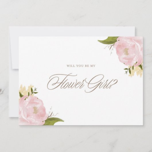 Aquarellfarbene Pink-Peongs sind meine BlumenGirl- Einladung (Vorderseite)
