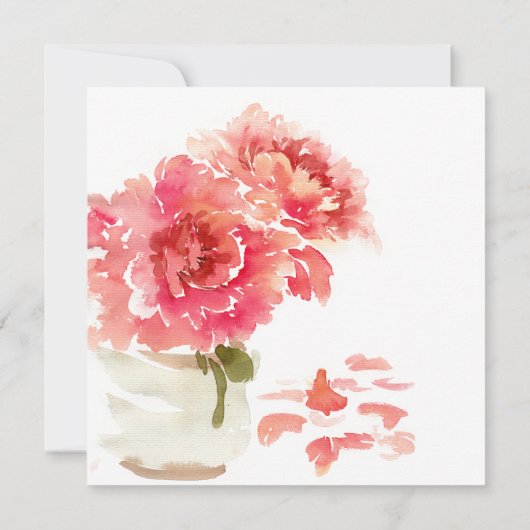Aquarellfarbene Pink Peonies Mason Jar Polterabend Einladung (Rückseite)